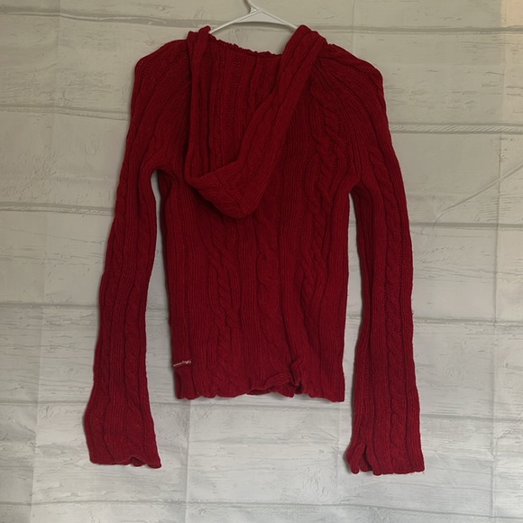 American Eagle Outfitter Hooded Winter Knit Sweater Red 100% Lambs Wool Size M - Picture 10 of 15
